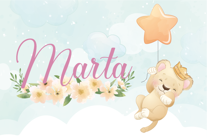 Leijona ilmapallolla ja nimellä vauvan huoneen vinyylimatto - Tenstickers