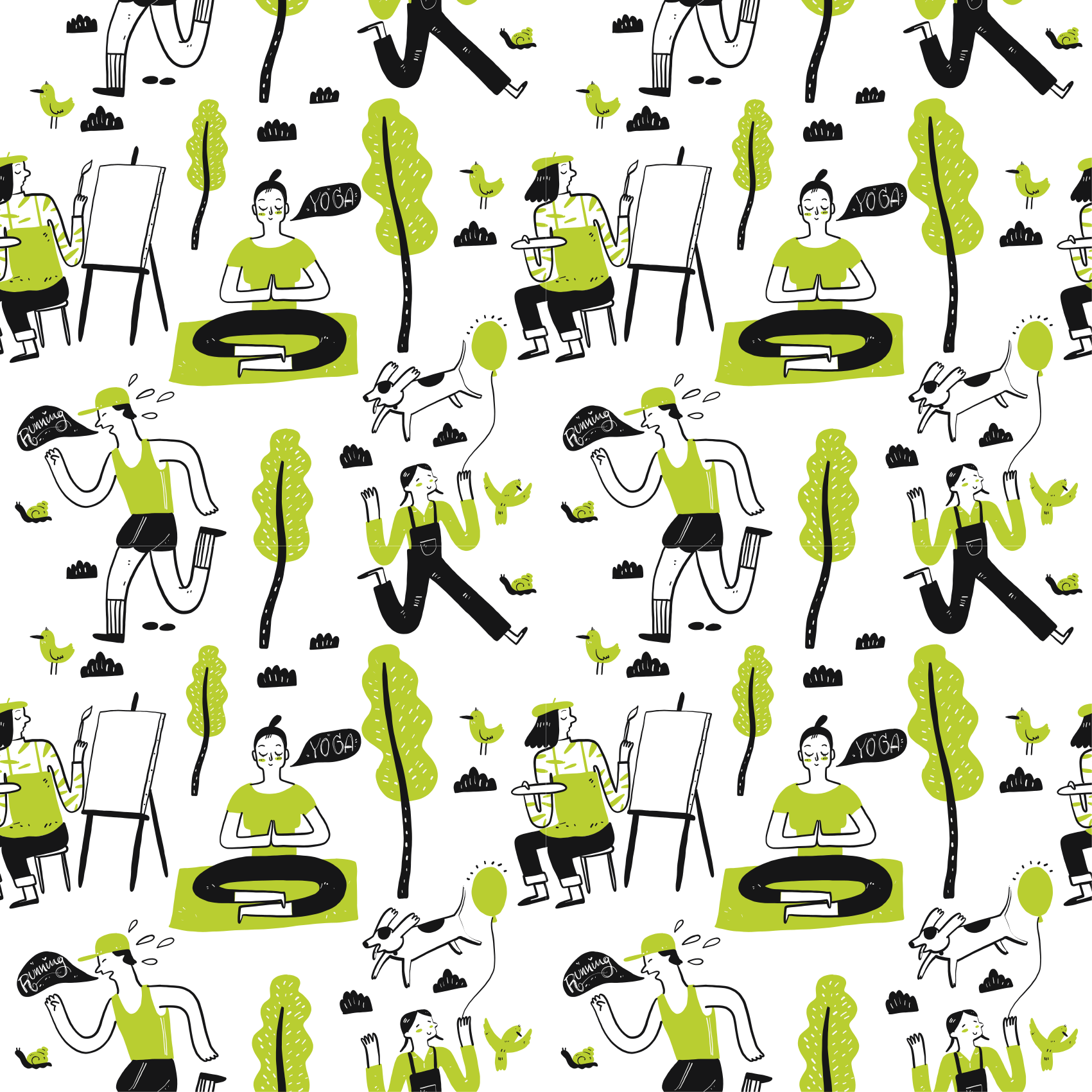 Terveiden elämäntapojen doodle -sarja moderni vinyylimatto - Tenstickers