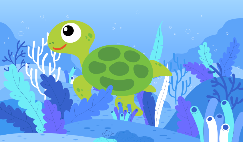 Iloinen kilpikonnamerimaisema lastenhuone vinyylimatto - Tenstickers