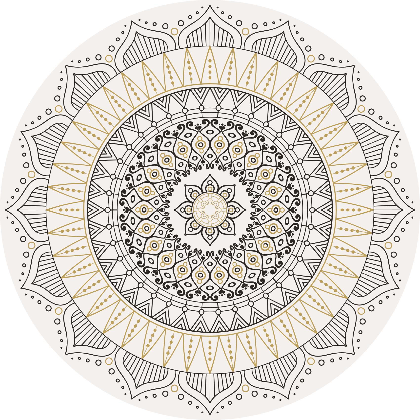 Geometrinen ruskea ja keltainen ympyrä vinyylimatto mandala - Tenstickers