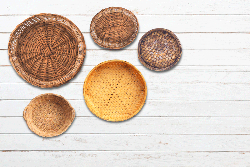 Wicker Baskets Wooden Texture puu aiheinen vinyylimatto - Tenstickers