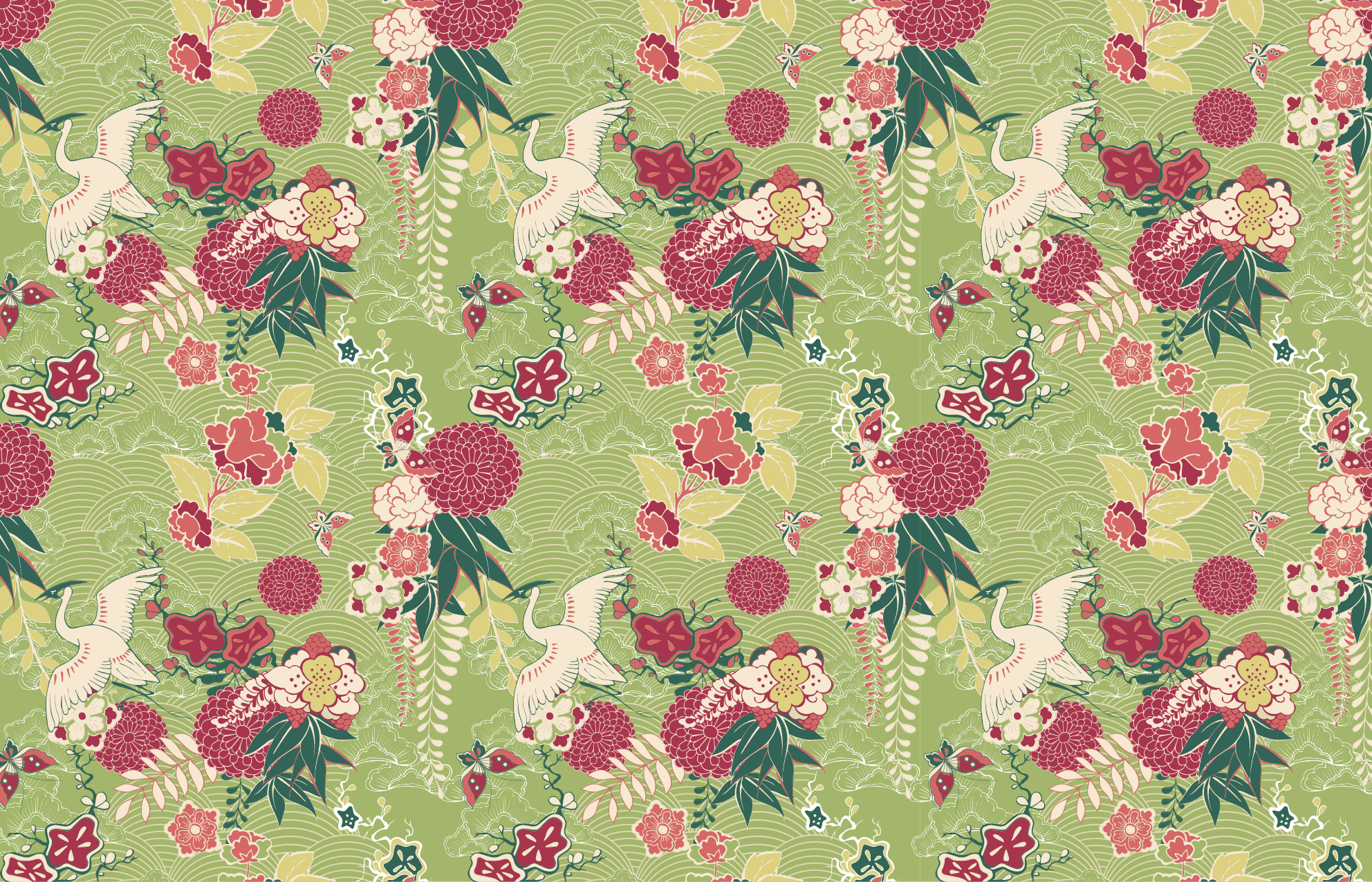 Itämainen silkkikinoiserie kasvi vinyylimatto - Tenstickers