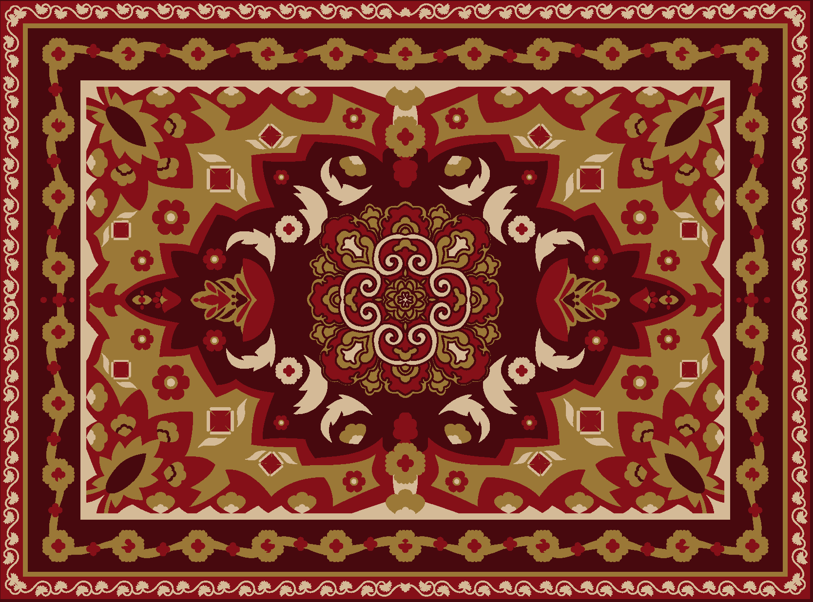 Kukka-geometrinen vintage-design ruokasali vinyylimatto - Tenstickers