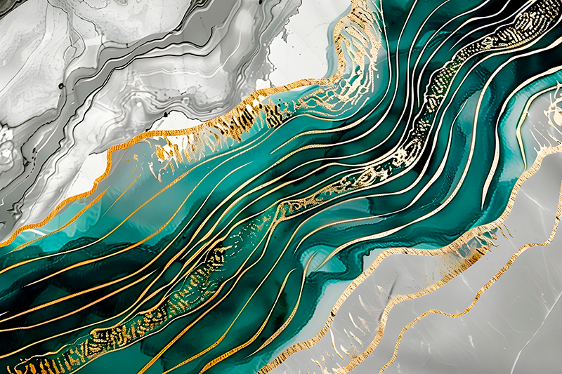 Harmaa ja vihreä kultaisella efektillä marmori vinyylimatto - Tenstickers