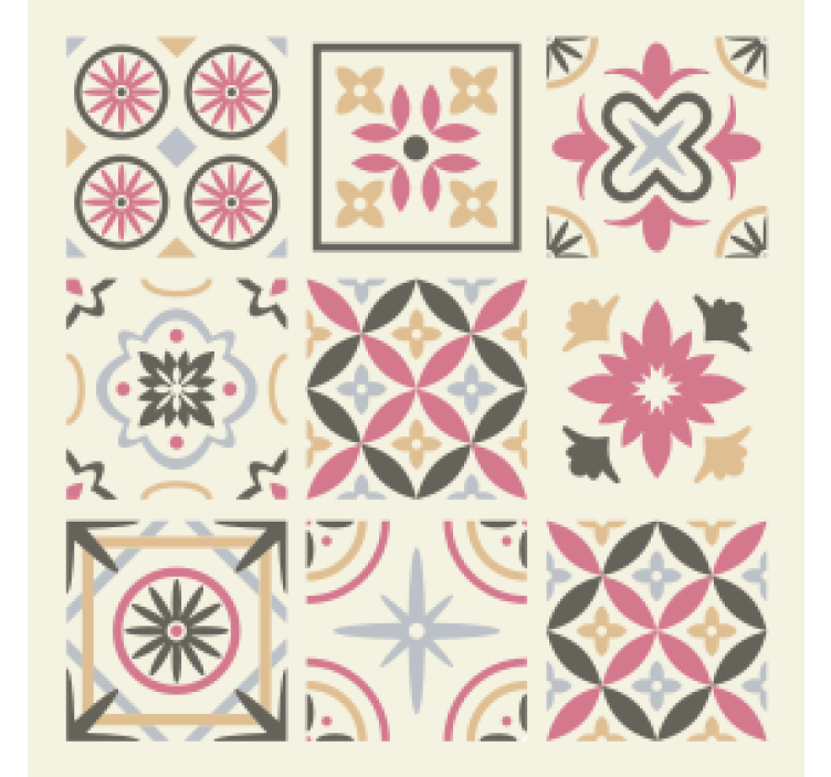 Geometrinen kukkakuvio laattatapetti - Tenstickers
