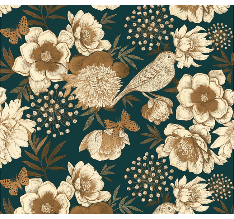 Vintage kasvitieteellinen kiinalaistyylinen lintutapetti - Tenstickers