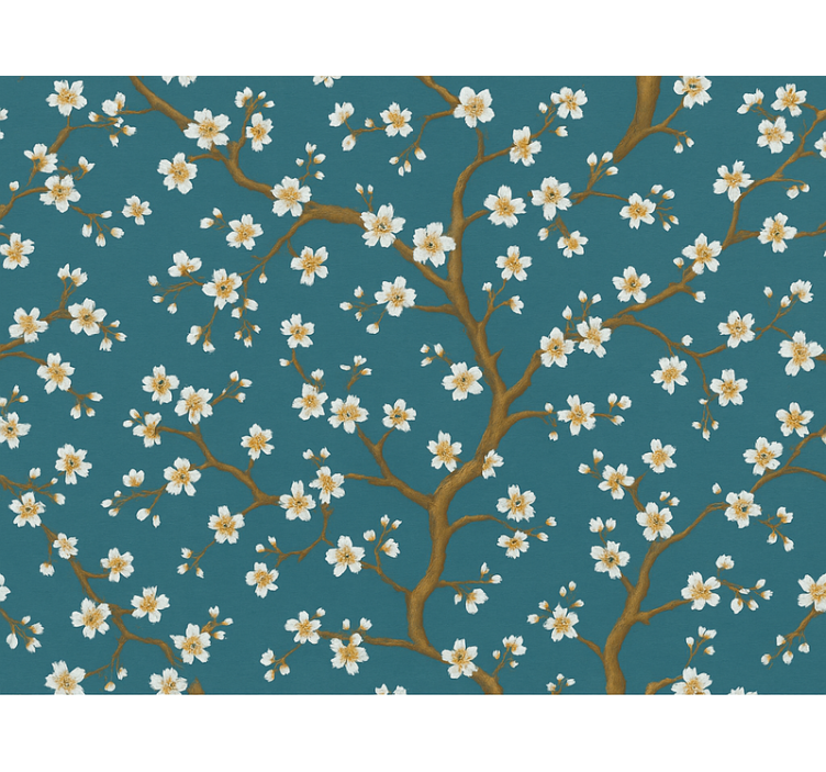 Kultakukka teal kukkatapetti - Tenstickers