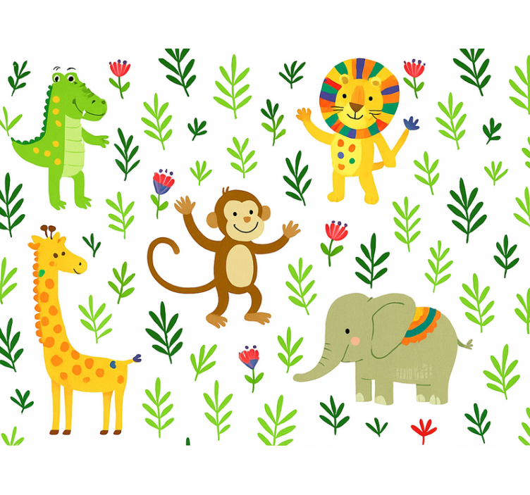 Söpöt iloiset eläimet lastenhuoneen tapetti - Tenstickers