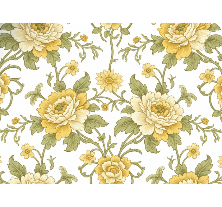 Klassinen tapetti keltaisilla kukilla vintage-muotoilulla - Tenstickers