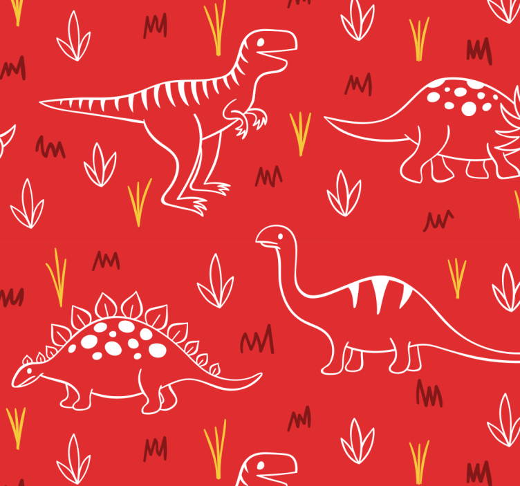 Piirretty dinosaurukset punaisella eläintapetti - Tenstickers