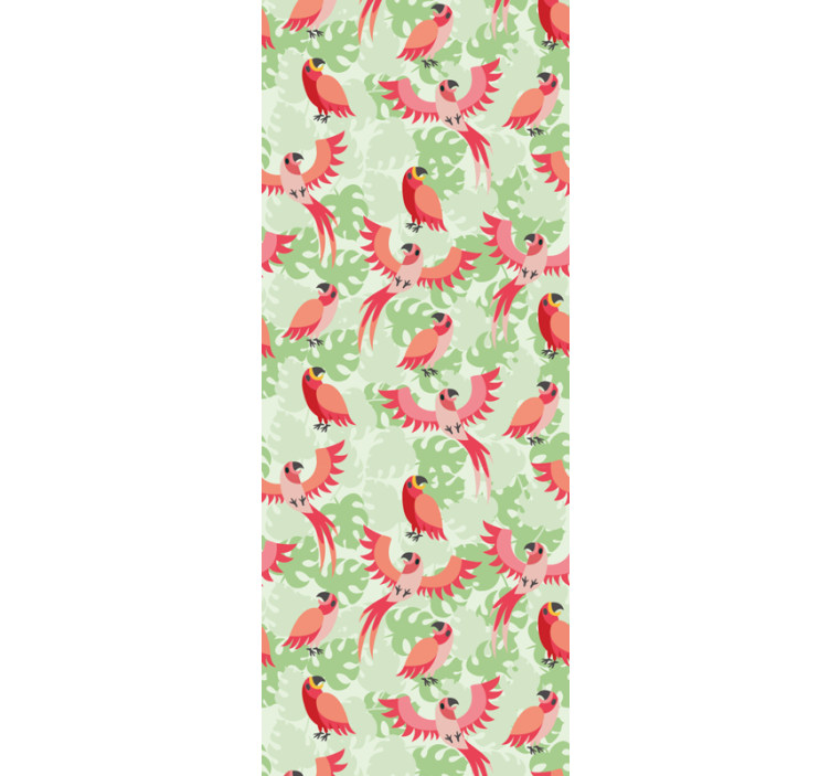 Punaisia lintuja vihreillä lehdillä makuuhuoneen tapetti - Tenstickers
