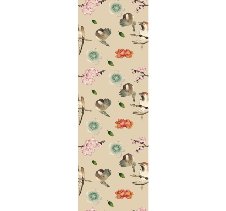Viehättävä lintu kukkii kukkatapetti - Tenstickers