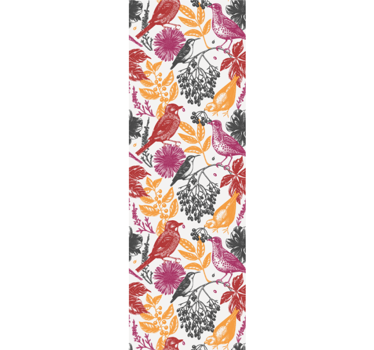 Värikkäitä kukkia ja lehtiä lintu tapetti - Tenstickers