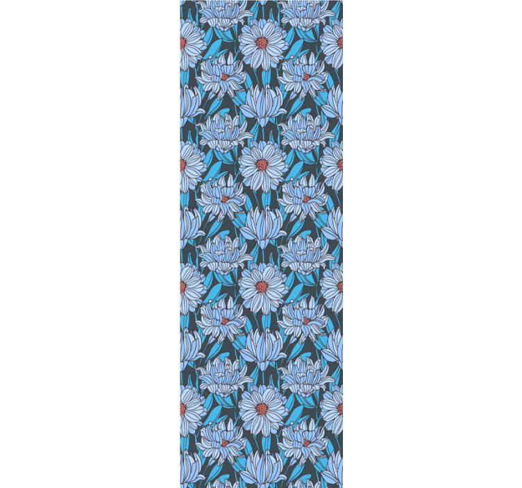 Sinisten sävyjen krysanteemit kukkakuvio eteinen tapetti - Tenstickers