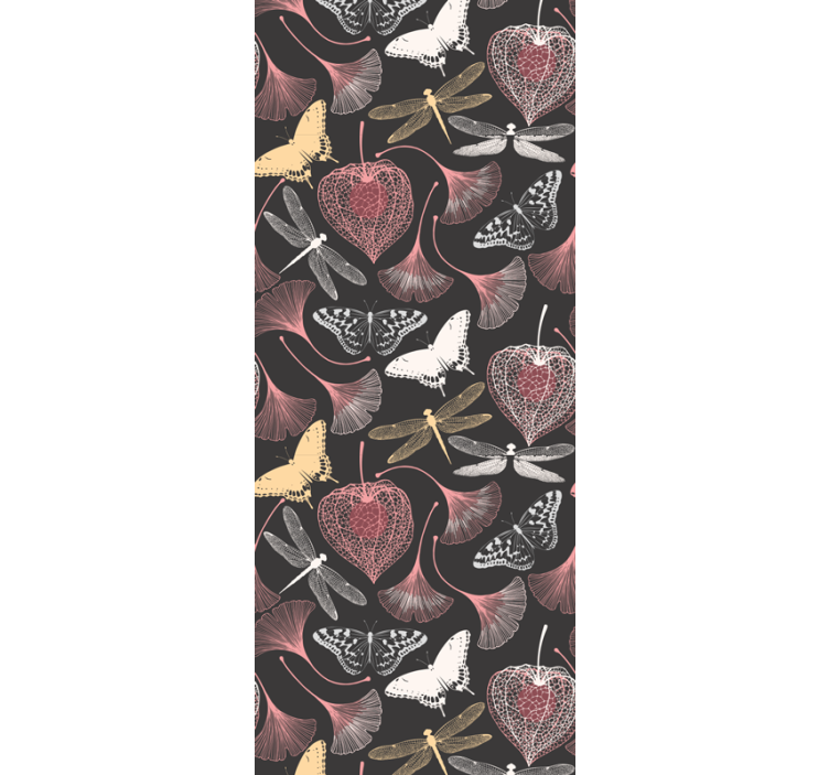 Vaaleanpunaiset lehdet musta perhoskuvio lastenhuoneen tapetti - Tenstickers