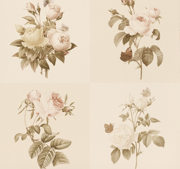 Kukkaisten laattojen suunnittelu eteinen tapetti - Tenstickers