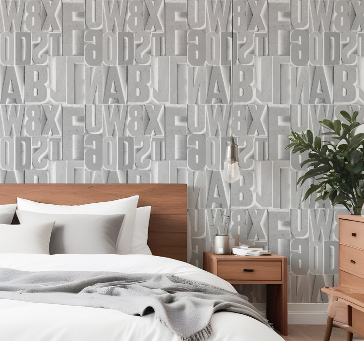 3d harmaat kirjaimet tekstitapetti - Tenstickers