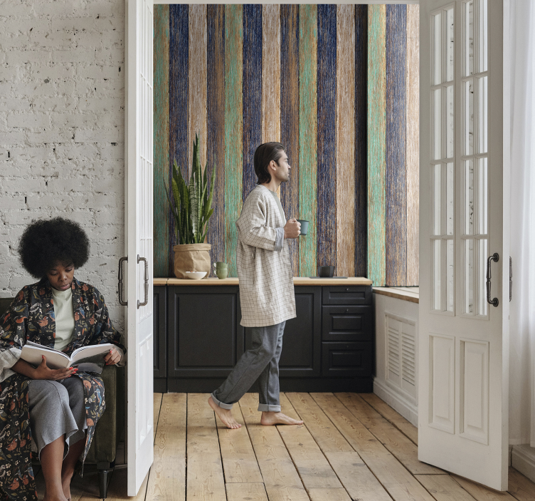 Sininen ja ruskea laminaatti puukuviotapetti - Tenstickers