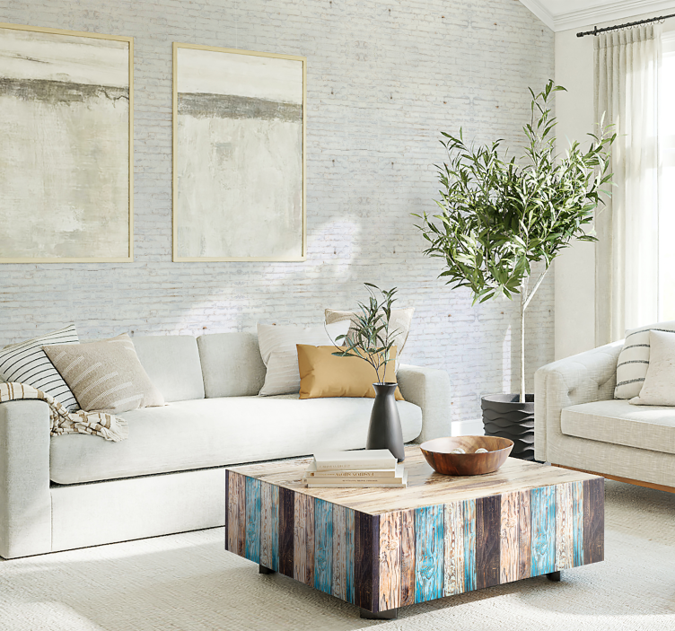 Valkoinen tiilikuvio kuluneella maalilla tiilitapetit - Tenstickers