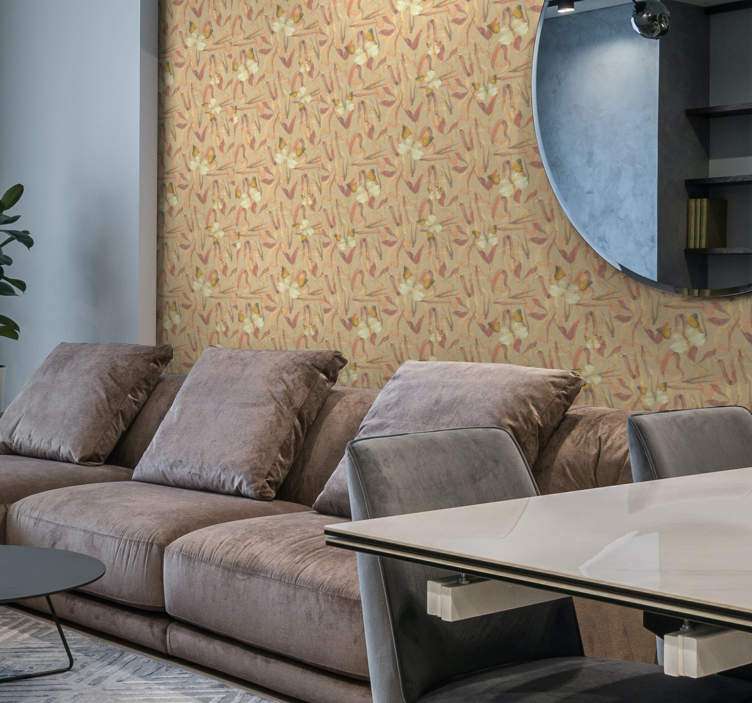 Perhosia ja kuivattuja lehtiä olohuone tapetti - Tenstickers