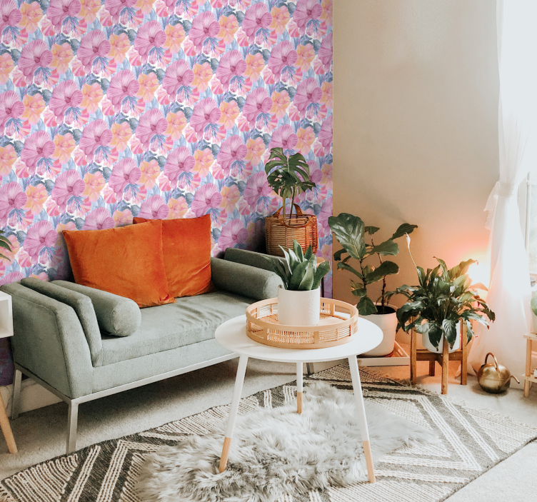 Akvarelli mallow kukallinen tapetti - Tenstickers