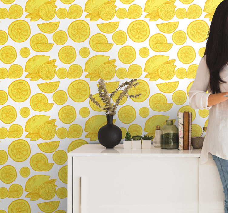 Appelsiini ja sitruuna luonnos ornamentti tapetti - Tenstickers