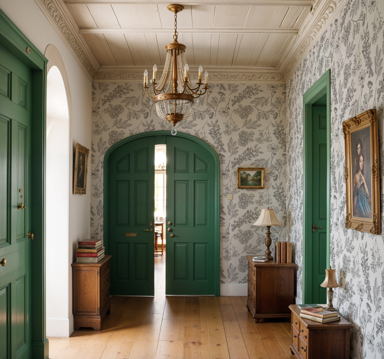 Beige kukkakuvio tapetti käytävään - Tenstickers