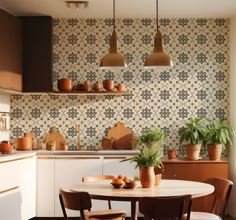 Beige tähtikirkas muotoilu laatta tapetti - Tenstickers