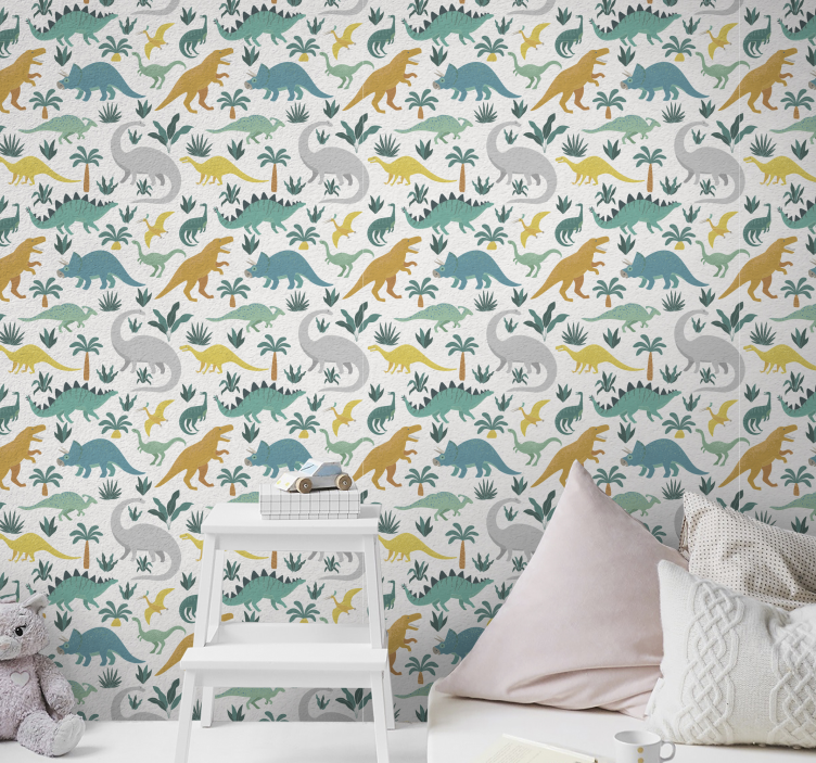 Dinosaurukset puiden kanssa lastenhuoneen tapetti - Tenstickers