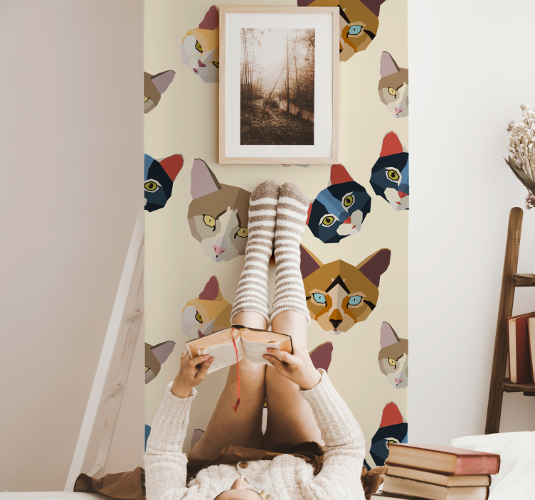 Geometriset kissan kasvot kissat tapetti - Tenstickers