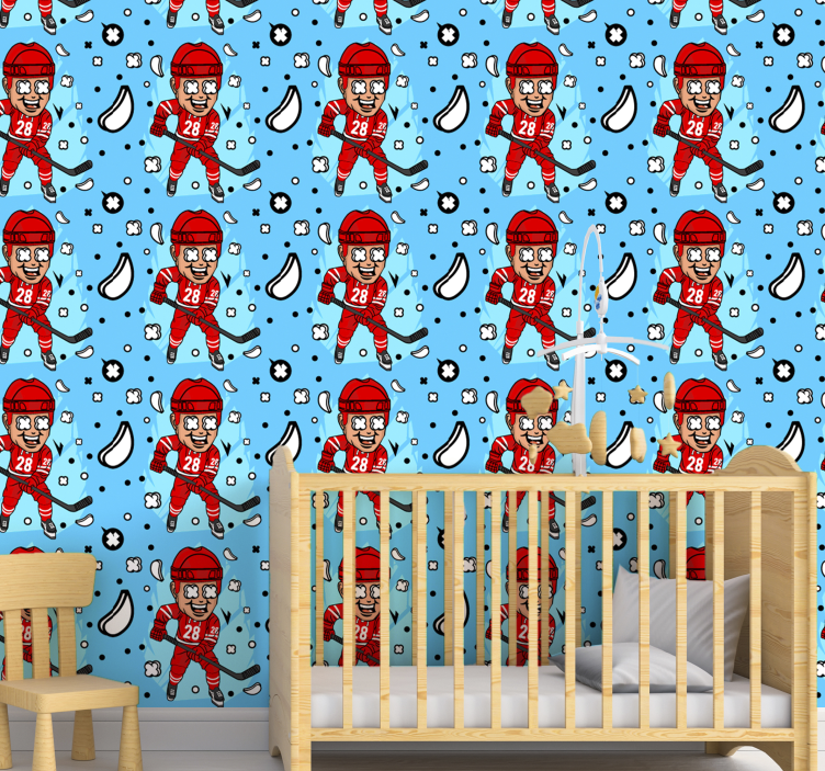 Hauska jääkiekkoilija lastenhuoneen tapetti - Tenstickers