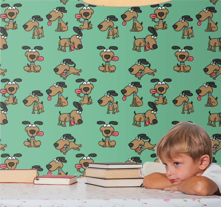 Hauska koira sarjakuva tyyli makuuhuoneen tapetti - Tenstickers