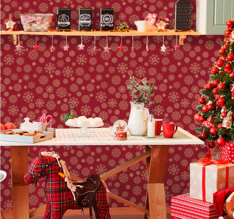 Huurteinen kukkakuvio joulutapetti - Tenstickers