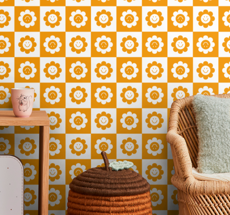 Hymyilevä kukkakuvio kukkatapetti - Tenstickers