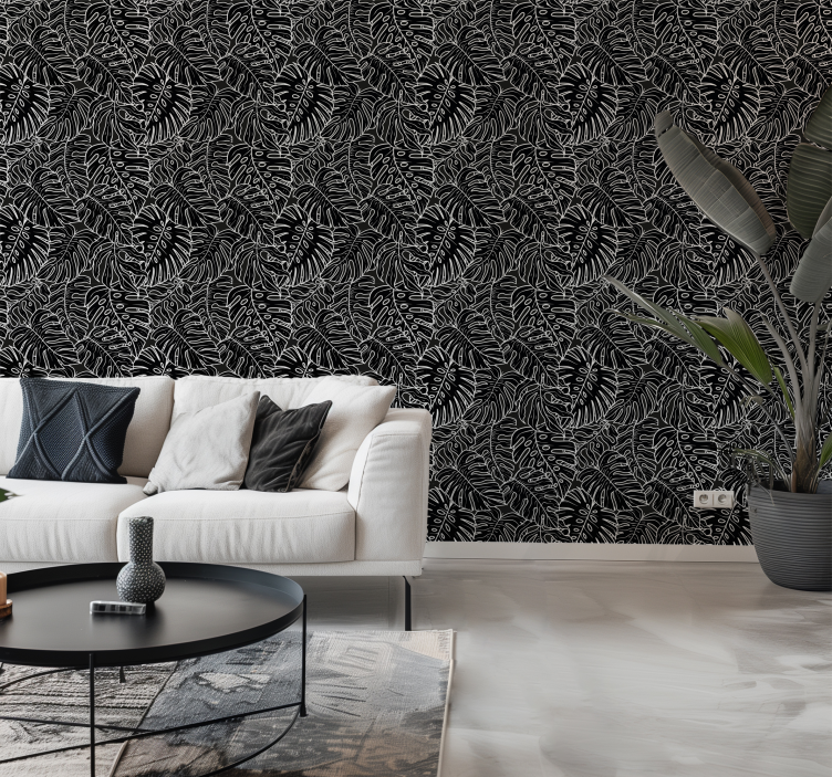Isot lehdet musta tapetti - Tenstickers