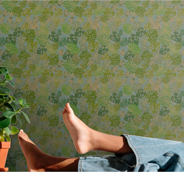 Japani minimalistiset monsteran lehdet olohuone tapetit - Tenstickers