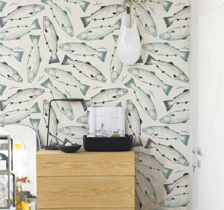 Hieno kaksiväriset lohet eläintapetti - Tenstickers