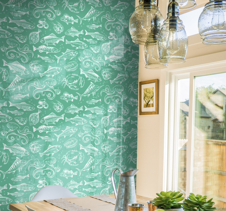 Luonnos kala käsi piirtää eläintapetti - Tenstickers