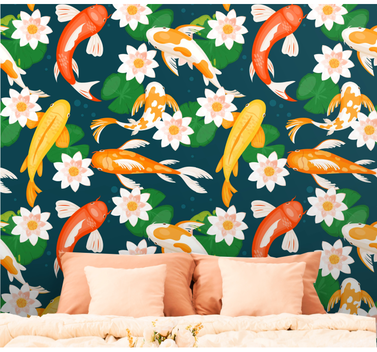 Koi-lammen kasvisto kalastus tapetti - Tenstickers