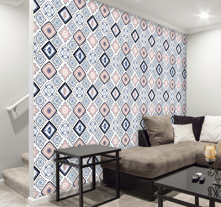 Tapetti vaaleanpunainen ja vaaleansiniset kukat - Tenstickers