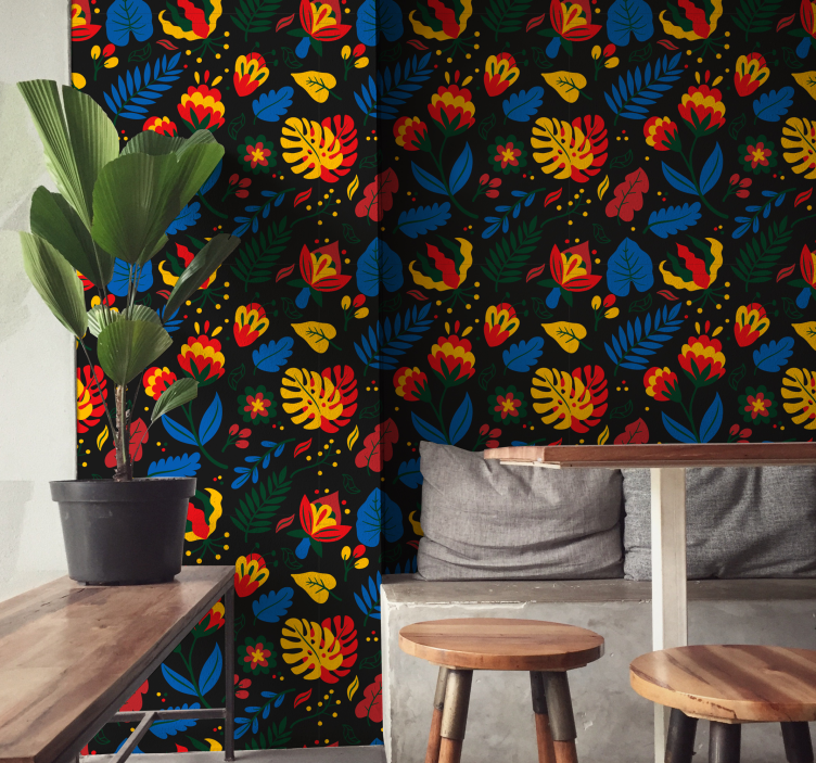 Kukka lehtikuvio ornamentti tapetti - Tenstickers