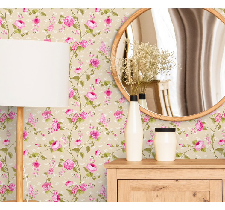 Beige ruusukuvio kukkatapetti - Tenstickers