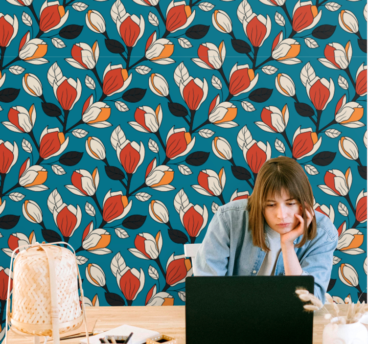 Kukkakuvioinen tausta kukkatapetti - Tenstickers