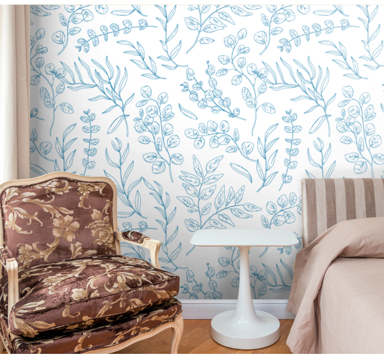 Kukkapiirrossuunnittelu lehti tapetti - Tenstickers