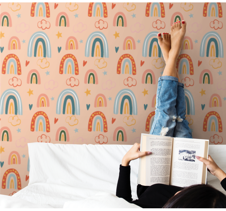 Kuvio lasten teema sateenkaari lastenhuoneen tapetti - Tenstickers