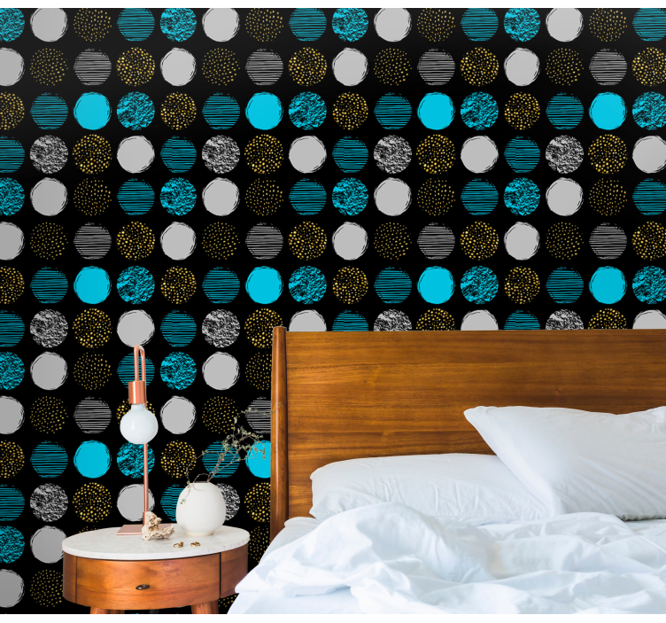 Kuvio mustalla pohjalla Ympyrät tapetti - Tenstickers