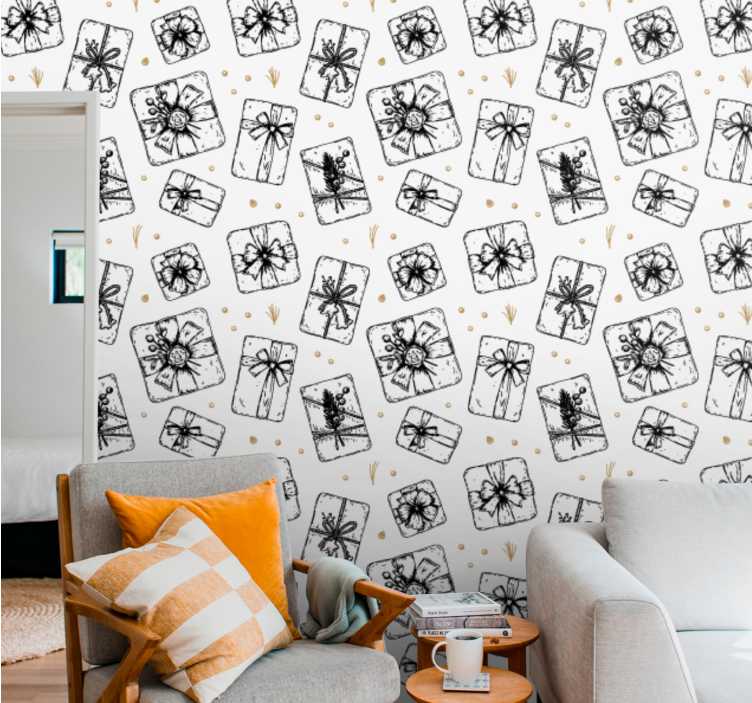 Lahja rusetin kuvioita joulutapetti - Tenstickers