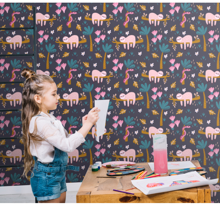 Laiskiainen ja lehdet lastenhuoneen tapetti - Tenstickers