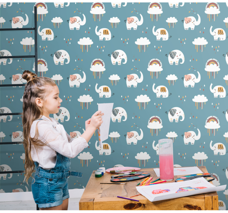 Leikkisä elefanttiparaati norsu tapetti - Tenstickers