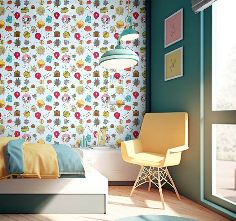 Leikkisät pentuaiheet koira tapetti - Tenstickers